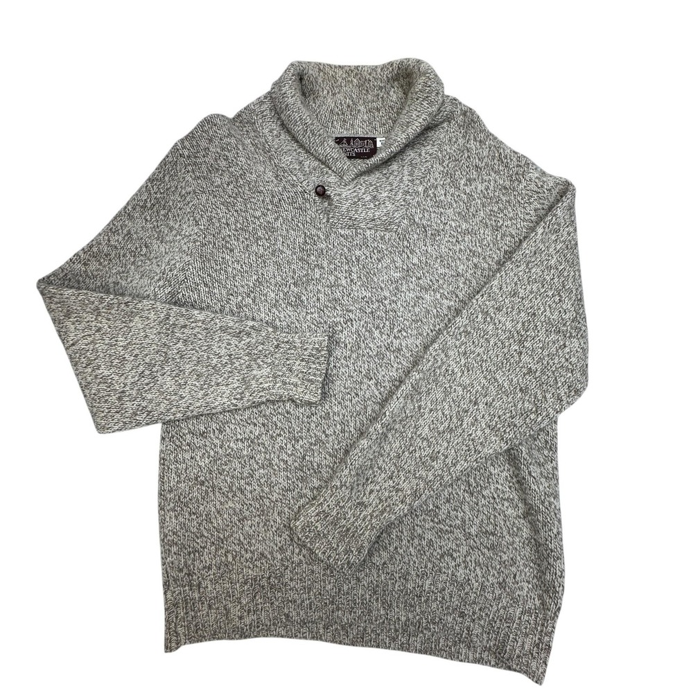 Vintage Newcastle Knits Sweater Mens XL Gray Wool Shawl Collar Chunky USA